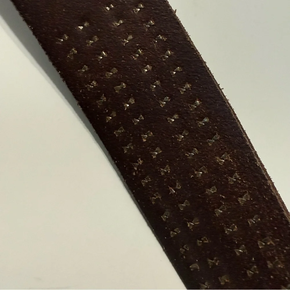 Linea Pelle Vintage Brown Leather Studded Western Belt Brass Double Prong Sz L